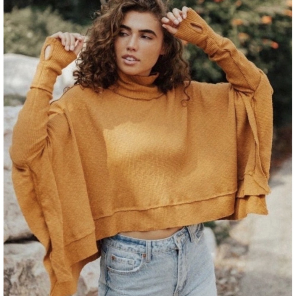 Free People We The Free Moon Daisy Thermal Pullover Sunbaby Orange Slouchy Large